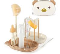 6 in 1 Baby Bottle Brush Set with Silicone Brush, Nipple, Straw, Soap Dispenser, Drying Rack and Storage Box - Portable Cleaner Kit for Travel and Home, White