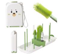 6 in 1 Baby Bottle Brush Set with Storage Drying Rack Holder Baby Travel Bottle Cleaner Kit for Cleaning Glasses Cup Water Bottles - KAMHBE (Green)