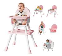 6 in 1 Baby High Chair for Babies and Toddlers, Booster Seat, Kids Learning Table & Chair (Pink)