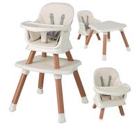 6 in 1 Baby High Chair for Babies and Toddlers, Convertible Highchair Infant Dining Booster Seat, Building Block Table, Kids Stool Table Chair Set with Removable Tray (Natural)