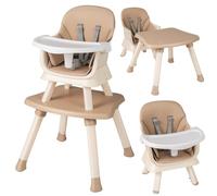 6 in 1 Baby High Chair for Babies and Toddlers, Convertible Highchair Infant Dining Booster Seat, Building Block Table, Kids Stool Table Chair Set with Removable Tray (Khaki+White)