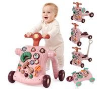 6 in 1 Baby Walker, Sit-to-Stand Learning Push Along Walker, Toddler Push Walker Toy with Early Education Activity Center & Game Table, Multifunctional Walking Helper for Boys Girls, Pink