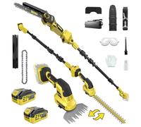 6-in-1 Cordless Hedge Trimmer & Pole Saw, 8-Inch Mini Chainsaw & Cordless Pole Hedge Trimmer, Brushless Motor, 0-180° Adjustable, Extend Pole to 4.2m, 2×4.0Ah Batteries, Ideal for Fence (oro)