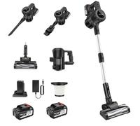 6-in-1 Cordless Vacuum Cleaner Stick Vacuums, 15000PA Powerful Stick Vacuums & Electric Brooms with LED, 2x3000mAh Rechargeable Battery, Portable Lightweight Handheld Upright Vacuum Cleaner, Grey