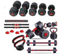 6 in 1 Dumbbell Adjustable Weight Lifting Barbell Bar Kettlebell Weights Set | Bodybuilding Barbell Bench Press Exercise Fitness Training Home Gym Workout Dumbbells Set (20, Kilograms)