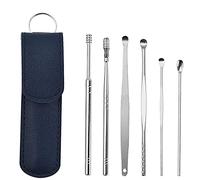 6-in-1 Ear Cleaner Ear Wax Remover Kit, Innovative Spring Earwax Cleaner Tool Set with Storage PU Bag, Stainless Steel Ear Curette Cleansing Ear Pick Kit for Adult and Kid Ear Cleaning (Dark Blue)