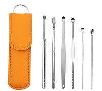 6-in-1 Ear Cleaner Ear Wax Remover Kit, Innovative Spring Earwax Cleaner Tool Set with Storage PU Bag, Stainless Steel Ear Curette Cleansing Ear Pick Kit for Adult and Kid Ear Cleaning (Yellow)