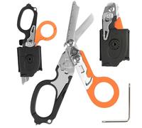 6 in 1 Emergency Response Shears Emergency Scissors Tool Stainless Steel Foldable Scissors Pliers with Strap Cutter and Glass Default (Black & Orange with Holster)