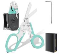 6 in 1 Emergency Response Shears Emergency Scissors Tool Stainless Steel Foldable Scissors Pliers with Strap Cutter and Glass Default (ICY Mint)