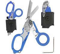 6 in 1 Emergency Response Shears Emergency Scissors Tool Stainless Steel Foldable Scissors Pliers with Strap Cutter and Glass Default (Blue)