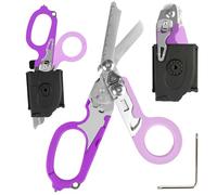 6 in 1 Emergency Response Shears Emergency Scissors Tool Stainless Steel Foldable Scissors Pliers with Strap Cutter and Glass Default (Purple with Holster)