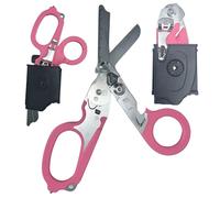 6 in 1 Emergency Response Shears Emergency Scissors Tool Stainless Steel Foldable Scissors Pliers with Strap Cutter and Glass Default (Pink)