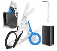 6 in 1 Emergency Response Shears Emergency Scissors Tool Stainless Steel Foldable Scissors Pliers with Strap Cutter and Glass Default (Blue & Black)