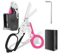6 in 1 Emergency Response Shears Emergency Scissors Tool Stainless Steel Foldable Scissors Pliers with Strap Cutter and Glass Default (Black & Pink)