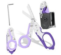 6 In 1 Emergency Shears, with Strap Cutter and Glass Breaker,Stainless Steel Foldable Trauma Shears,for Outdoor Camping Tools (Purple,1pcs)