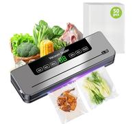 6-in-1 Food Vacuum Sealer Machine, 65KPA Powerful Kitchen Food Sealer, 30cm Longer Seal, Built-in Cutter & LED Digital, Dry/Wet/Pulse Modes, Includes 50Pcs BPA-Free Vacuum Sealer Bags(UK Plug)