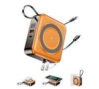 6-in-1 for Magsafe Portable Charger,10000mAh Wireless Magnetic Power Bank with Built-in Cables & Wall Plug,22.5W Fast Charging USB C Battery Pack,Travel Essentials for iPhone 17/16/15/14/13,Orange