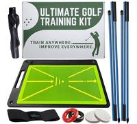 6-in-1 Golf Swing Trainer with Divot Board, Golf Grip Trainer, Alignment Sticks and Training Aid | Golf Accessories for Men & Women | Hitting Mat Practice Indoor & Outdoor