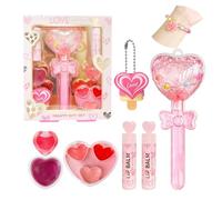 6-in-1 Heart Shine Lip gloss Set - 2 Lip Balms and Make Up Set and Magic Charm Bracelet | Girls Birthday Gift Box with Ice Cream Surprise Non Toxic, Party Favours