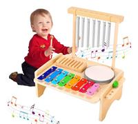 6-in-1 Kids Drum Set & Wooden Xylophone - Musical for Toddlers Ages 3-5, Percussion Instrument Set with Drum Sticks & Maracas - Best Birthday Gift for Boys Girls