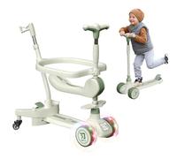 6 in 1 Kids Scooter, 3 Wheels Kick Scooter, Foldable Toddler Scooter with Adjustable Handbar, Removable Seat & Back Rest, Kid's Scooter with Flashing Wheels and Music for Boys and Girls 1-8 Years Old
