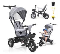 6 in 1 Kids Trike, Multi-Functional Toddler Tricycle with Adjustable Parent Push Handle, Removable Canopy, Cupholder, Storage and Foldable Footrest, from 9 Months to 5 Year