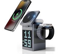 6-in-1 Magnetic Qi -Certified Wireless Charging Dock with Display, Alarm clock & Bluetooth Speaker, for SmartPhone, Watch & Earbuds | Apple, Android Supported
