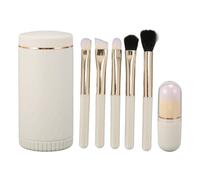 6 in 1 Makeup Brush Set, Synthetic Cosmetic Brushes for Foundation Blending Powder Eye Shadow, Portable Travel Makeup Kit with Mirror and Storage Bucket (White)
