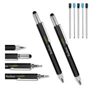 6-in-1 multi-function pen, ballpoint pen with measuring and balance ruler, screwdriver and touchscreen devices, is a great gift for friends and family (2 black)