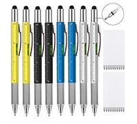6-in-1 Multi-Tool Pen with Screwdriver, Ballpoint, Level, Stylus, Ruler - 8 Pack & 20 Refills for DIY, Crafts, Adventures