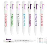 6-in-1 Multicolor Personalised Pens with Logo Text Customised 6-Color 0.5 mm Fine Point Retractable Ballpoint Pen Bulk for Business Office School Supplies Marketing Gifts-White 14 Count
