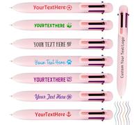 6-in-1 Multicolor Personalised Pens with Logo Text Customised 6-Color 0.5 mm Fine Point Retractable Ballpoint Pen Bulk for Business Office School Supplies Marketing Gifts-Pink 140 Count