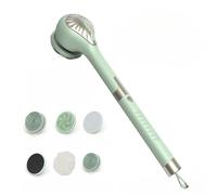 6-in-1 Multifunctional Electric Bath Brush Set, Long Handle with Interchangeable Heads, Silicone Massage, Exfoliating, Foam Ball Attachments, Hanging Storage Design, IPX7 Waterproof (Green)