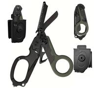 6-in-1 Multifunctional Trauma Shears Foldable with Black Holster, Extreme Environments Emergency Response Trauma Shear for Nurses, First Responders (Black/Green)