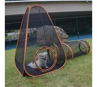 6-in-1 Outdoor Cat Enclosures, Portable Pop Up Mesh Tents, Playpen Play Tunnels Outside Pet DIY for Large Cats Rabbits Small Animals in Multiple Ways Pets Playhouse (Cone-shaped Tent + Pet Tunnels)