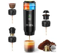 6-in-1 Portable Electric Espresso Machine-20Bar Self-Heating camping coffee maker with 7500mA Battery,Display,compatible with Large/Small Capsules&Coffee Powder for Travel,Camping,Car&Office