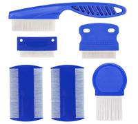 6-in-1 Professional Lice & Nit Comb Kit - Quick & Effective Removal, Dandruff Care, for All Hair Types (Adults & Pets),Smooth and Grooved Metal Combs with Dual-Sided Plastic Combs (Blue)