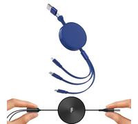 6-in-1 Retractable Charging Cable with Fast Charge Adapter,Universal Multi Charging Cable with flexible extension for All Phones, Tablets, Laptops & Devices (Dark Blue)