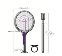 6-in-1 Retractable Mosquito Catcher, Electric Fly Trap, Insect Lamp, Bat, Household Retractable Handle(Grey Extendable)