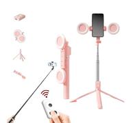 6 in 1 Selfie Stick with Fill Light, Wireless Bluetooth Selfie Stick, Phone Tripod & Selfie Sticks, Extendable Selfie Sticks Tripod with Remote Control and Double Fill Light (Pink)