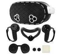 6-in-1 Silicone Cover Set for Meta Quest 3s Accessories, Juylay VR Protective Cover Accessories for Oculus Quest 3S with Facial Interface, Shell Cover, Controller Grip Cover, Joystick Caps, Black