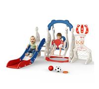 6-in-1 Toddler Slide & Swing Playset - Indoor Outdoor Multifunctional Activity Center with Climbing, Adjustable Basketball Hoop, Ring Toss & Football Goal for Kids Age 1-3,BPA-Free HDPE