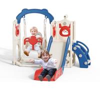 6 in 1 Toddler Slide with Swing, Baby Slide with Golf Set Basketball Hoop Climber, Max Load 50kg, Promotes Fitness Balance & Coordination, For Ages 18m-5y Indoor/Outdoor