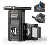 6-in-1 Torch Lighter, Torch Lighters with V & Straight Cutter, Windproof Triple Flame, Punch, Holder, and Draw Enhancer Tool, Butane Refillable Lighters, All-in-one Lighter Gifts for Men for Candles