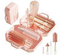 6 in 1 Travel Bottle Cleaner Kit with Drying Rack, Silicone Baby Bottle Brush, Straw Brush, Nipple, Soap Dispenser and Storage Box, Portable Baby Cleaning Kit for Home & Travel..