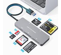 6 in 1 USB 3.0 Card Reader, SD/TF/CF/MS/M2/XD Micro SD Memory Card Reader Adapter with Aluminium USB 3.0 (5Gbps) Super Speed, Compatible with Windows/Linux/Mac OS/Vista