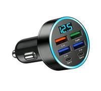 6 in 1 USB C Car Charger Fast Charge, 12/24V 45W Car Charger Cigarette Lighter Socket with LED Voltmeter Display 30 Minute Fast Charging Multi Port for iPhone, Samsung Galaxy, iPad, Tablets & Android