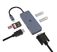 6 in 1 USB C Hub, USB C Multiport Adapter with HDMI VGA Dual Display, Type C Docking Station with 3 USB 3.0 A Ports, USB C to USB C Cable and SD TF Card Reader for Dell Huawei and Other Type C Device