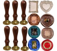 6-in-1 Vintage Embossed Frame Wax Seal Stamp Kit- Rectangle & Oval & Heart 3D Relief Photo Frame Seal Stamps with Wood Handle, Retro Sealing Wax Stamp for Wedding Invitations, Letters (6D)