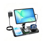 6 in 1 Wireless Charger for Samsung Multiple Devices, Charging Station with Clock, Foldable Rotate Stand for iPad, S26/S25 Ultra/Z Fold 7 & Buds, Only for Galaxy Watch(Black)